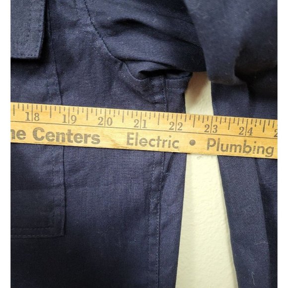 H&M Men's M Long Sleeve Button Up Dark Blue Regular Fit Pocket Front Linen Blend - Picture 4 of 6